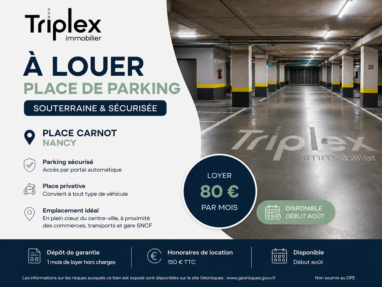 Place de parking souterraine sécurisée – Place Carnot